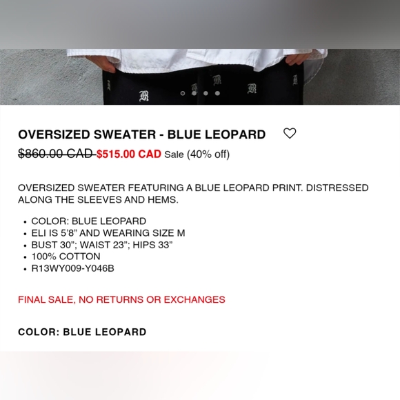 R13 Oversized Sweater - Blue Leopard - Picture 3 of 8